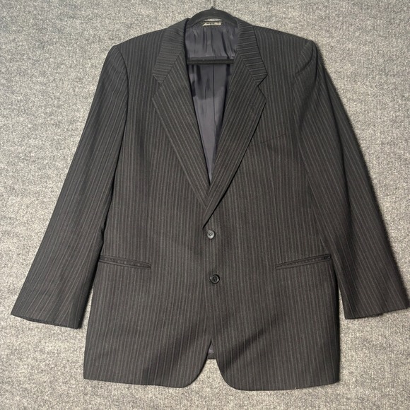 Emanuel Ungaro Uomo Saks Fifth Ave Men's Jacket 44R Black Pinstripe Wool Italy